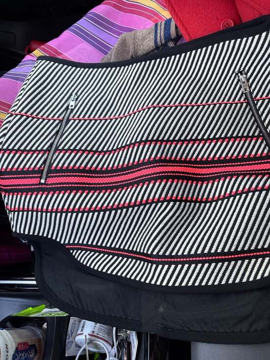 rag & bone Bess Woven Striped High-Low Mini Skirt in Black White and Neon Pink - Picture 7 of 9